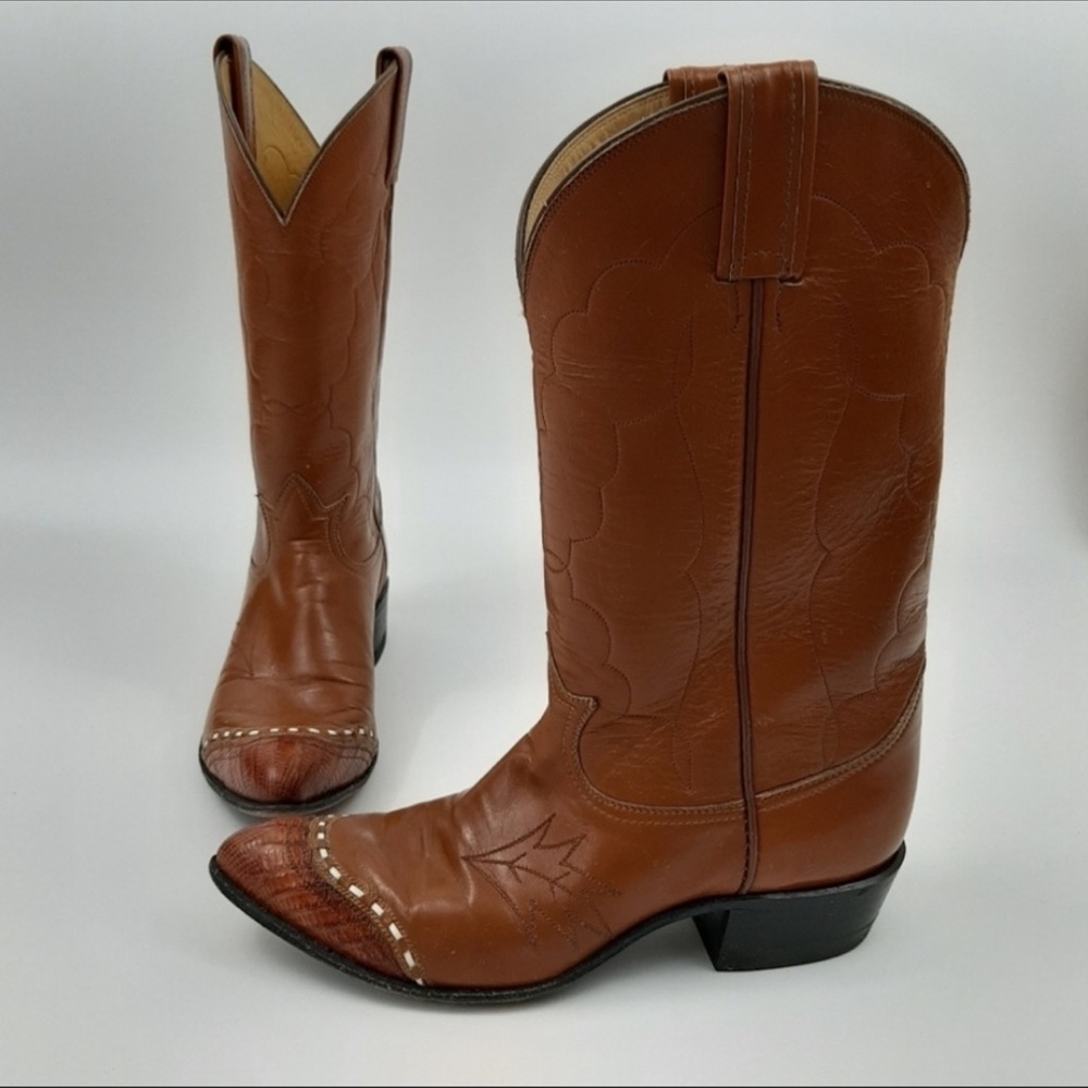 TONY LAMA Pointed Toe Brown Lizard Leather Boots 6